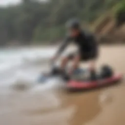 Diverse types of knee boards displayed on a beach