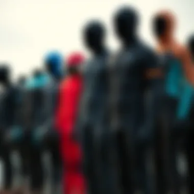 An assortment of XL tall wetsuits in various styles and colors arranged aesthetically.