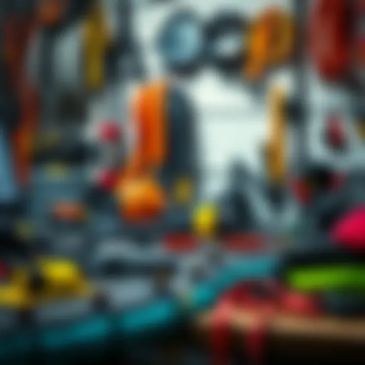 An organized workspace showcasing essential kite accessories for kitesurfing