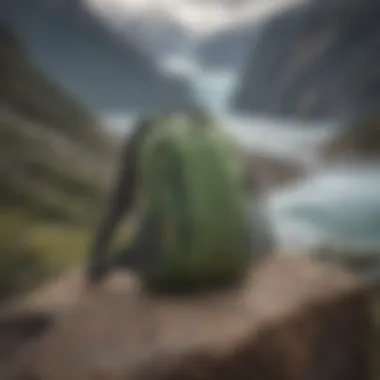 The Patagonia Atom 8 Liter Sling Bag in an outdoor setting with scenic backdrop
