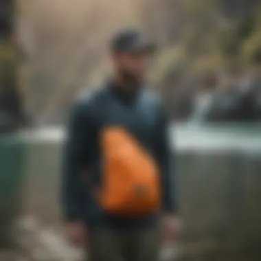 User comfortably wearing the Patagonia Atom 8 Liter Sling Bag during a watersport activity