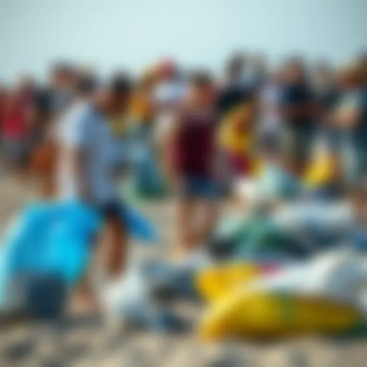 Community Action Against Ocean Pollution Coastal community engaging in beach cleanup