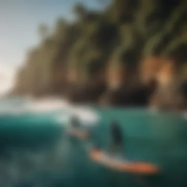Popular Paddle Surfing Location A vibrant representation of a popular paddle surfing location, filled with enthusiasts and ideal conditions.