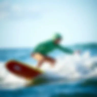 Active woman surfing in a Quiksilver hoodie