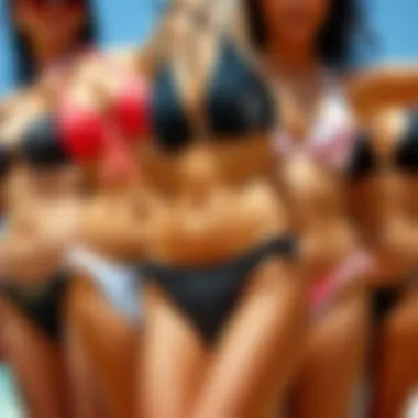 Diverse styles of Roxy thong swimsuits displayed together