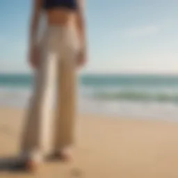 Roxy wide leg pants showcased on a sandy beach