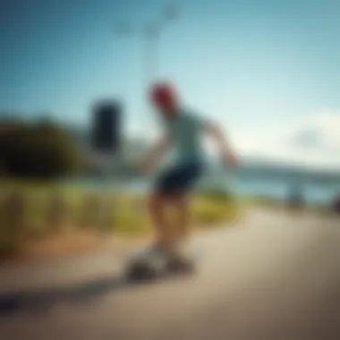 Effortless Cruising Experience Skateboarder performing a smooth cruise on a scenic path