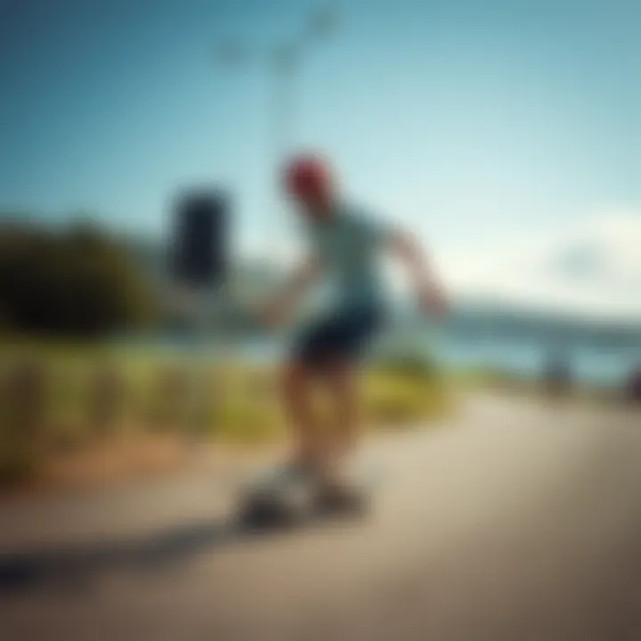 Effortless Cruising Experience Skateboarder performing a smooth cruise on a scenic path