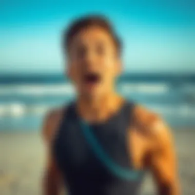 A close-up of an individual practicing deep breathing exercises on the beach, illustrating the importance of lung capacity.