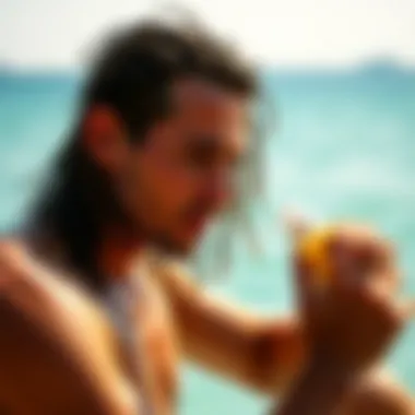 Applying Sun Bum Lotion User applying Sun Bum lotion before water sports