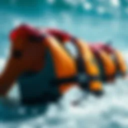 A vibrant surf life jacket designed for comfort and safety in the ocean