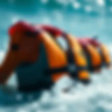 A vibrant surf life jacket designed for comfort and safety in the ocean