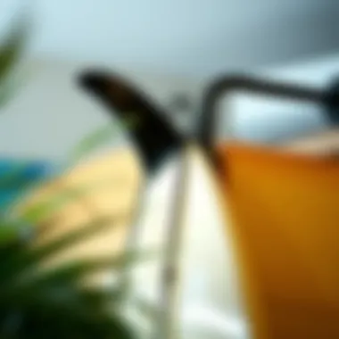 Surfboard Safety and Design Close-up of a surfboard secured in a well-designed indoor surf rack