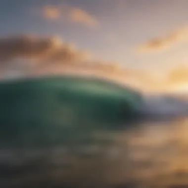 Surfer reflecting on the wave beneath the sunset