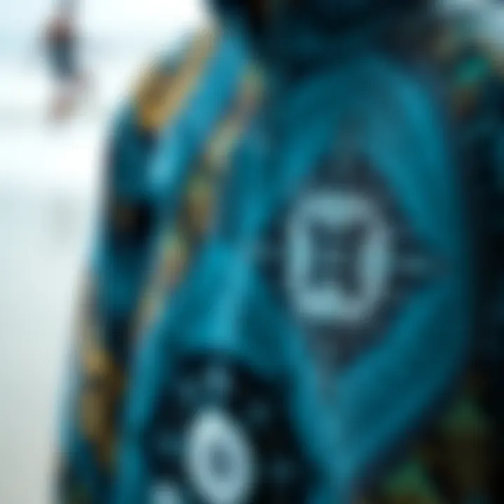 Craftsmanship of Surfer Towelling Ponchos A close-up of intricate patterns and designs on a surfer towelling poncho, emphasizing craftsmanship.