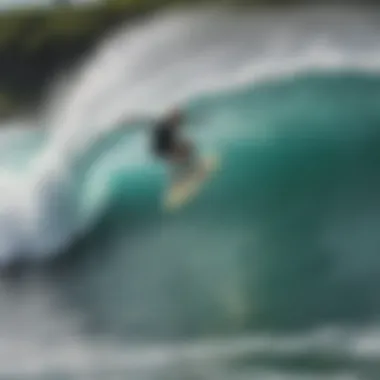 An expert surfer executing an advanced maneuver on a powerful wave