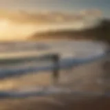 A breathtaking view of surfers riding waves at dawn in San Juan