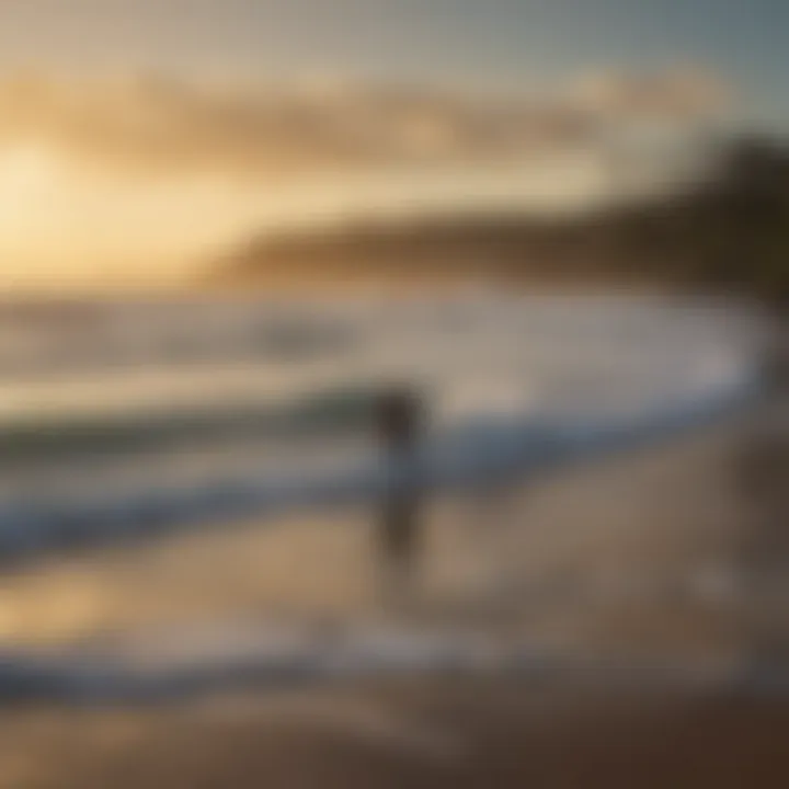 A breathtaking view of surfers riding waves at dawn in San Juan