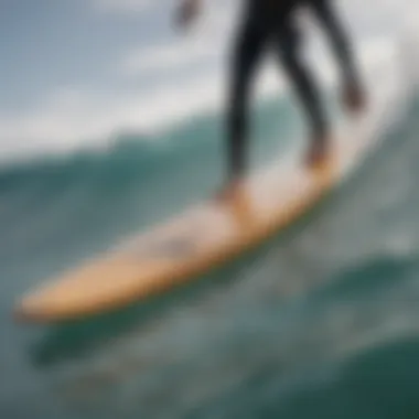 Close-up of advanced surfboard technology with motor integration