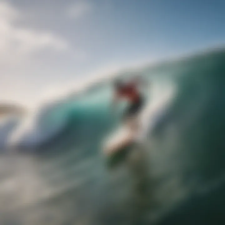 Surfer navigating waves with an engine-powered board