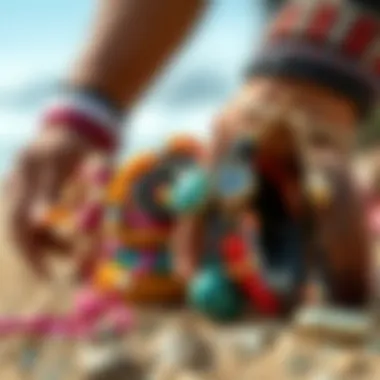 A vibrant collection of surfer bracelets reflecting various cultural influences and materials