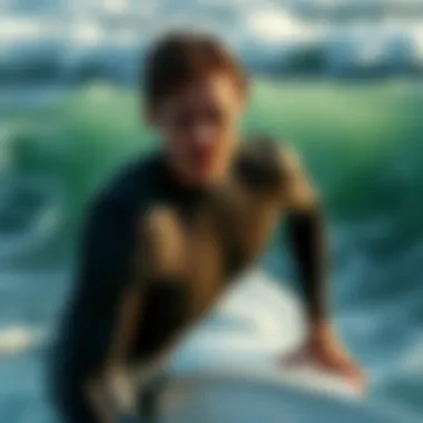 Surfer in action wearing a sleeveless spring wetsuit against the backdrop of ocean waves