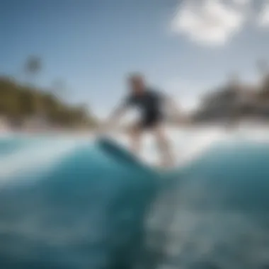 Instructor providing guidance to a flowrider beginner