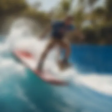 A rider performing a dynamic trick on a flowrider