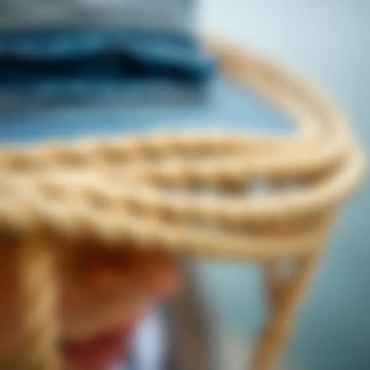 Detailed Fabric and Stitching of Melin Rope Hat Close-up of the Melin Rope Hat showcasing its unique fabric texture and intricate stitching.