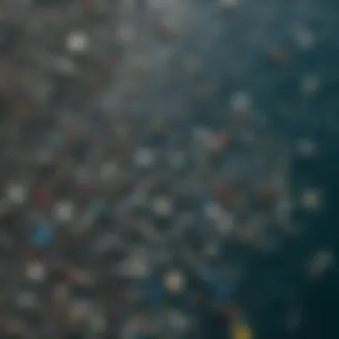 Aerial view showcasing the extent of plastic debris in the ocean Aerial view of ocean plastic debris