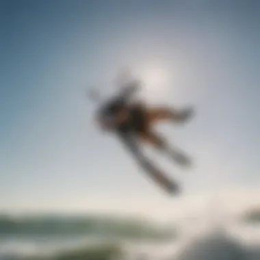 Kitesurfer in Air with Ollie Technique Kitesurfer performing an ollie in mid-air