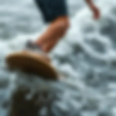 Maneuverability in Challenging Terrains Skateboarder navigating through rough waters with soft wheels