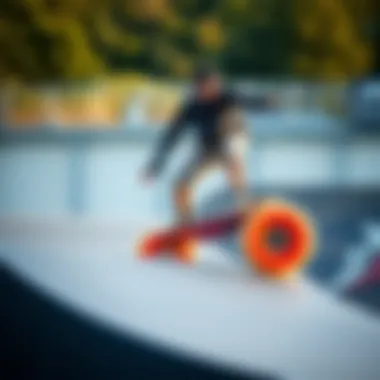 Performance Enhancement with Soft Wheels Skateboarder performing tricks with big soft wheels on a ramp