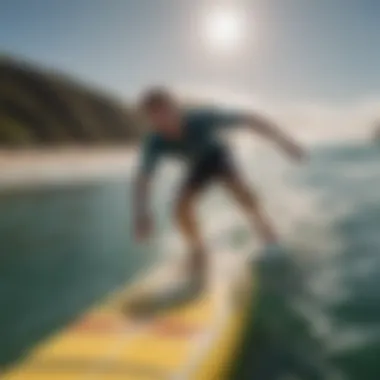 Surfing action shot showcasing skipper surfboard performance