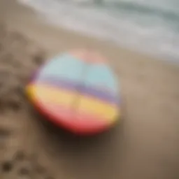 A vibrant skipper surfboard on the shore