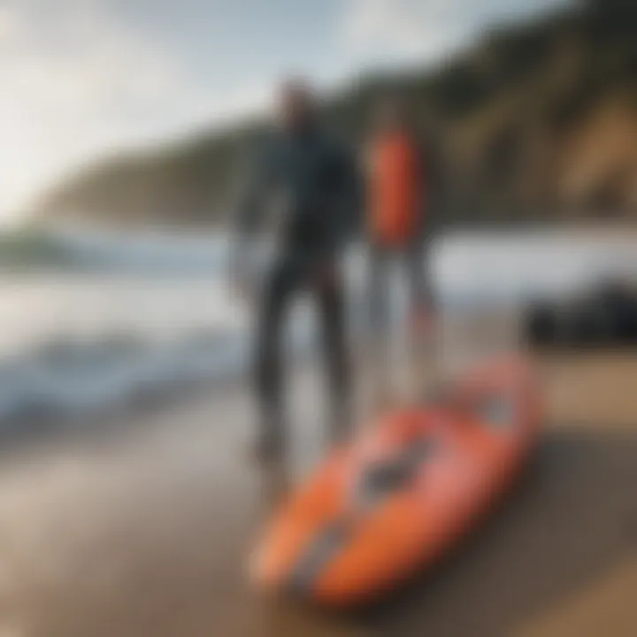 Innovative surf gear displayed on the shoreline