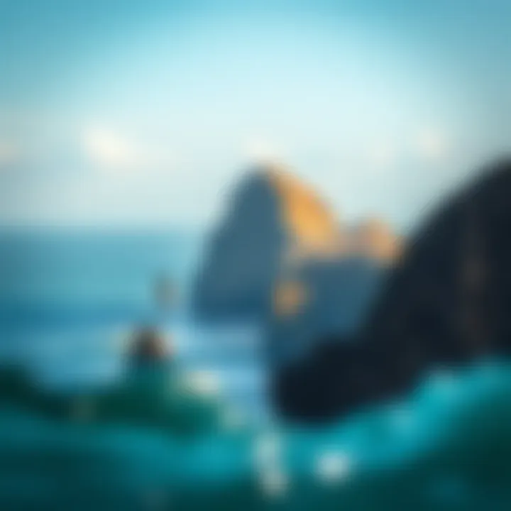 Surfing in Uluwatu with stunning cliffs in the background