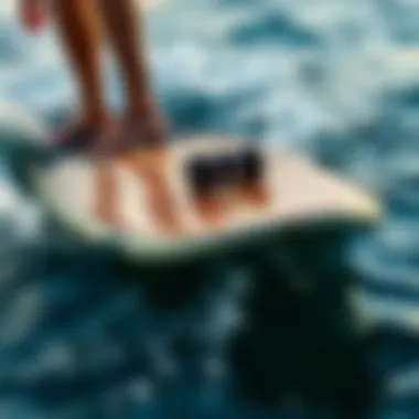 Surfboard equipped with bearings and spacers in action on the water