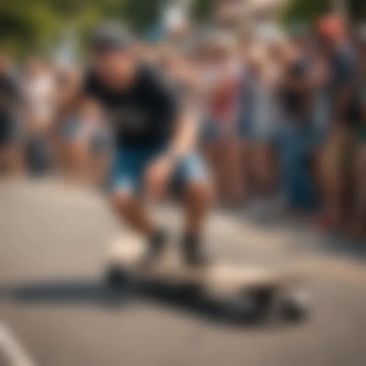 A vibrant community event showcasing carving longboarding culture.