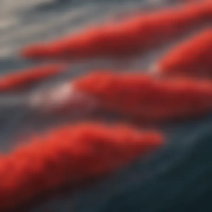 Vibrant red tide blooms on the surface of the ocean