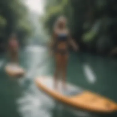 Paddleboarding community enjoying a group outing