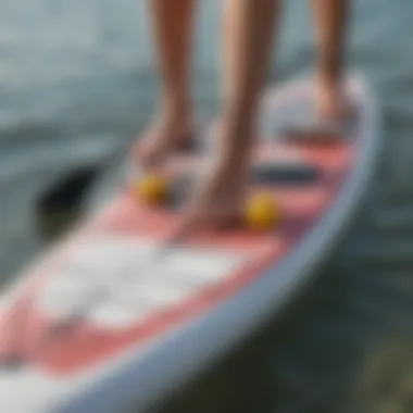 Close-up of essential paddleboarding equipment