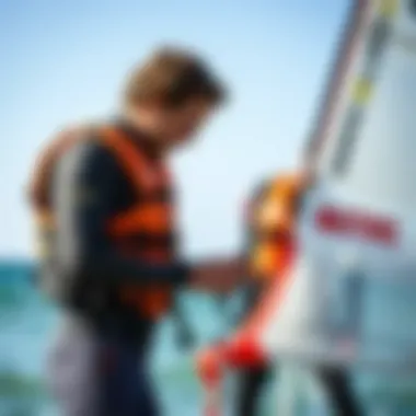 Maintenance of Life Jackets Windsurfer checking life jacket maintenance