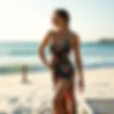 Chic design of the Roxy halter dress in a serene beach setting