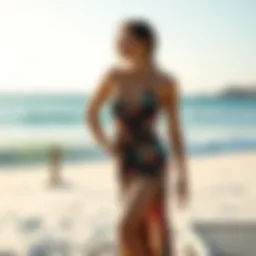 Chic design of the Roxy halter dress in a serene beach setting
