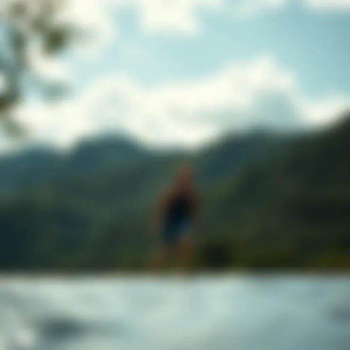 A serene natural landscape, illustrating the environmental factors affecting balance in watersports