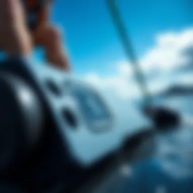 A close-up of a high-tech watersport equipment designed for optimal stability and balance