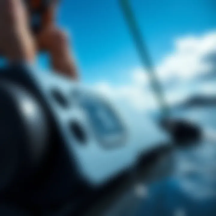 A close-up of a high-tech watersport equipment designed for optimal stability and balance