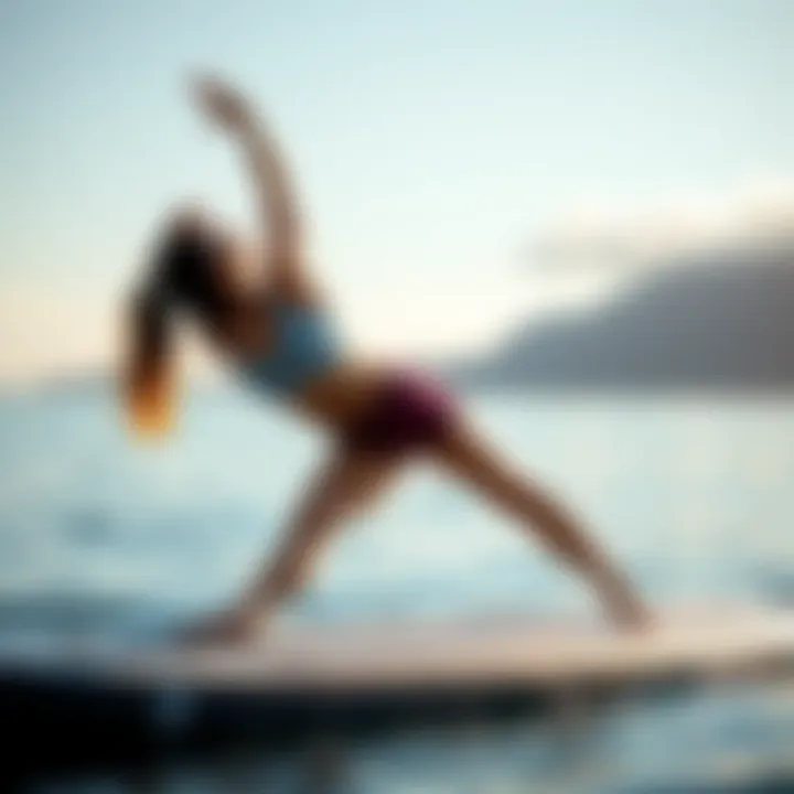 An athlete practicing yoga on a paddleboard, showcasing physical and mental balance