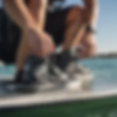 Adjusting Wakeboard Bindings for Fit Visual guide depicting a rider adjusting their wakeboard bindings for a perfect fit.